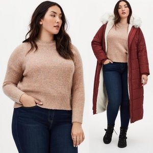 Torrid Pullover Drop Shoulder Confetti Yarn Woolen Cropped Sweater Camel 1